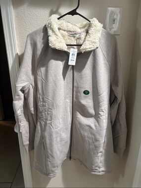 L.L. Bean Oatmeal Heather Women’s Sherpa Collar Zip-Front Teddy Jacket 1X NWT